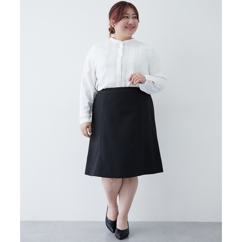 ストレッチパウダーサテンピンタックブラウス(しわになりにくい・速乾・洗濯機OK・UVカット) 大きいサイズ24