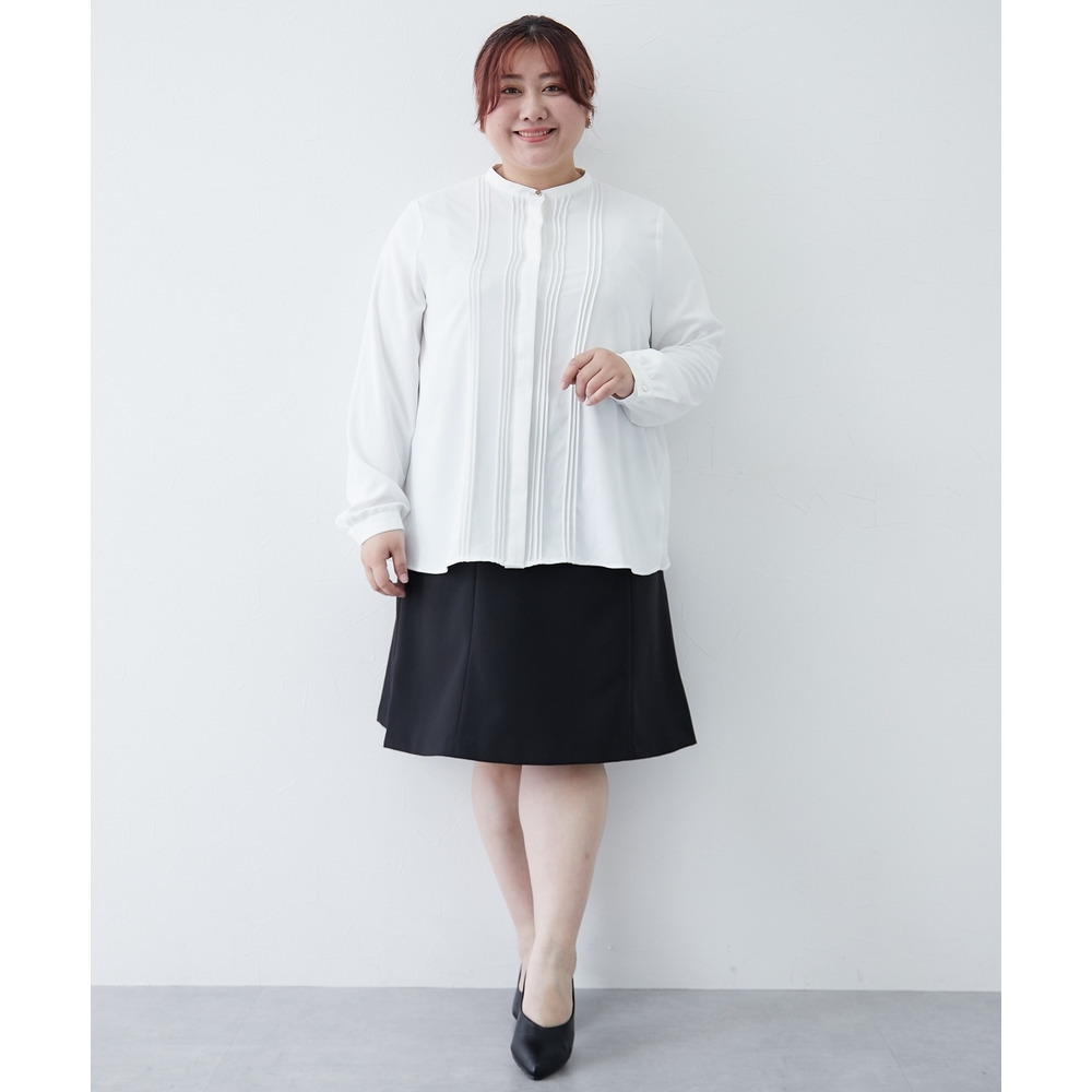 ストレッチパウダーサテンピンタックブラウス(しわになりにくい・速乾・洗濯機OK・UVカット) 大きいサイズ25