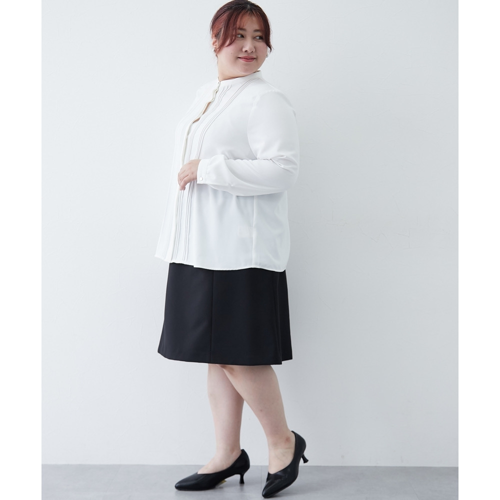 ストレッチパウダーサテンピンタックブラウス(しわになりにくい・速乾・洗濯機OK・UVカット) 大きいサイズ26