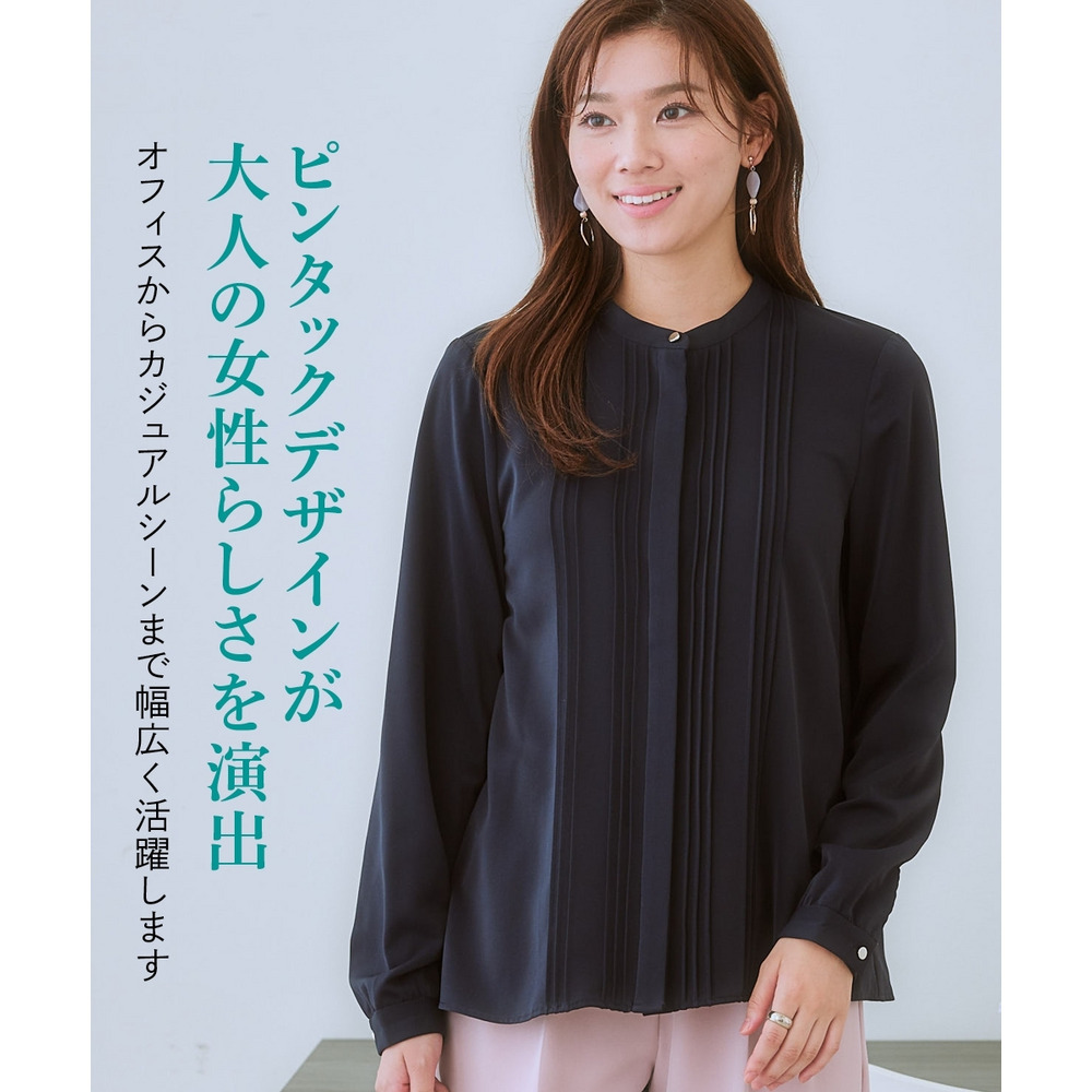 ストレッチパウダーサテンピンタックブラウス(しわになりにくい・速乾・洗濯機OK・UVカット) 大きいサイズ3