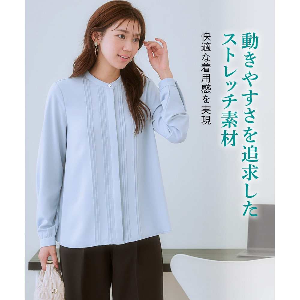 ストレッチパウダーサテンピンタックブラウス(しわになりにくい・速乾・洗濯機OK・UVカット) 大きいサイズ4