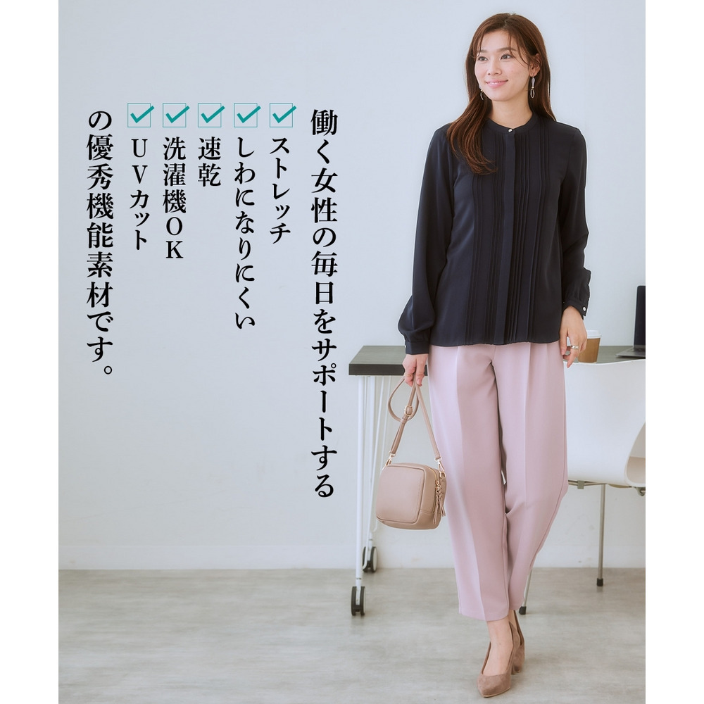 ストレッチパウダーサテンピンタックブラウス(しわになりにくい・速乾・洗濯機OK・UVカット) 大きいサイズ5