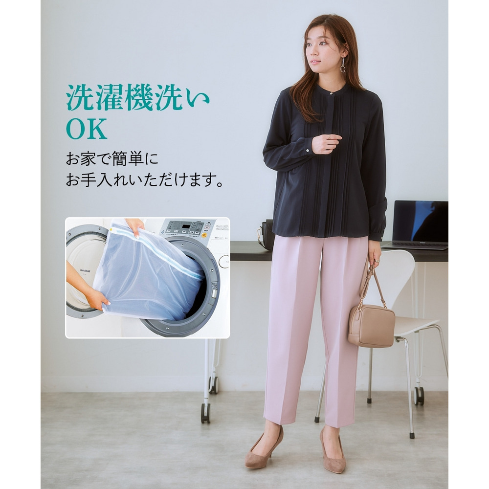 ストレッチパウダーサテンピンタックブラウス(しわになりにくい・速乾・洗濯機OK・UVカット) 大きいサイズ7