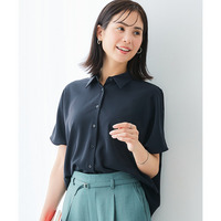 【袖丈が選べる2タイプ】ストレッチパウダーサテンレギュラーカラーシャツ（しわになりにくい・速乾・洗濯機OK・UVカット） 大きいサイズ