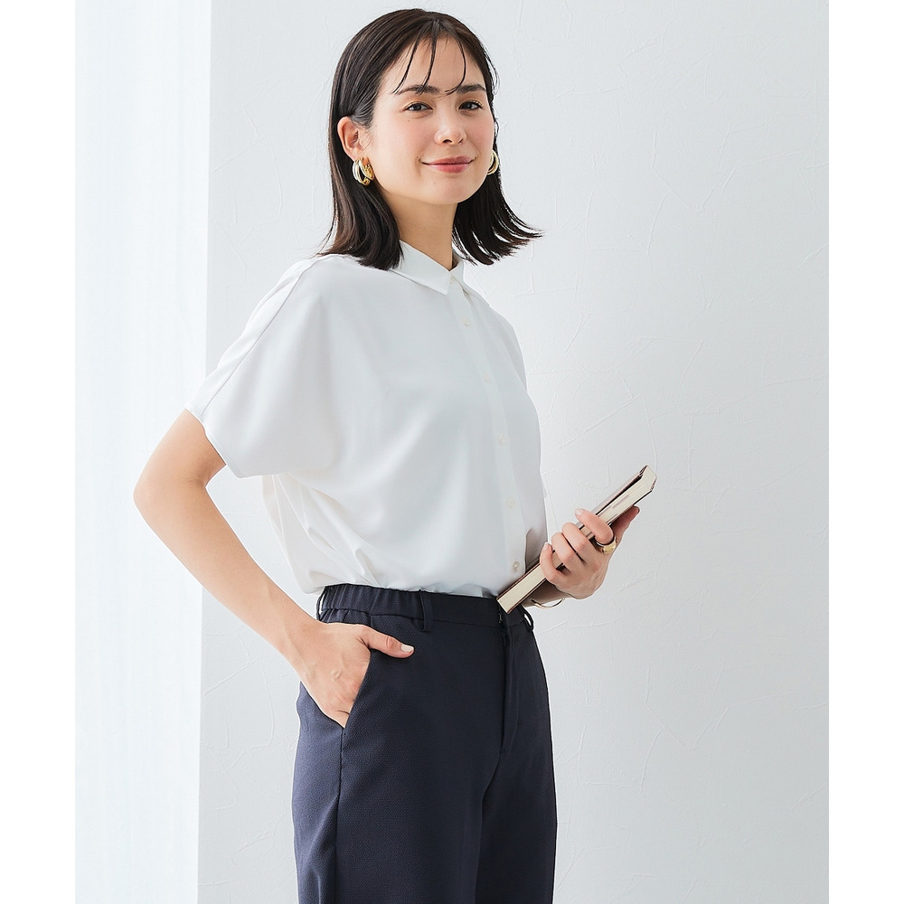 【袖丈が選べる2タイプ】ストレッチパウダーサテンレギュラーカラーシャツ(しわになりにくい・速乾・洗濯機OK・UVカット) 大きいサイズ12