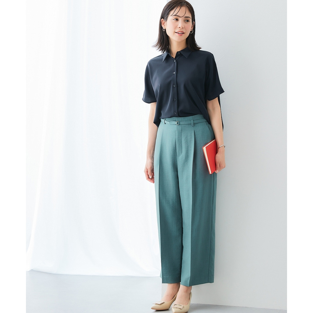 【袖丈が選べる2タイプ】ストレッチパウダーサテンレギュラーカラーシャツ(しわになりにくい・速乾・洗濯機OK・UVカット) 大きいサイズ13