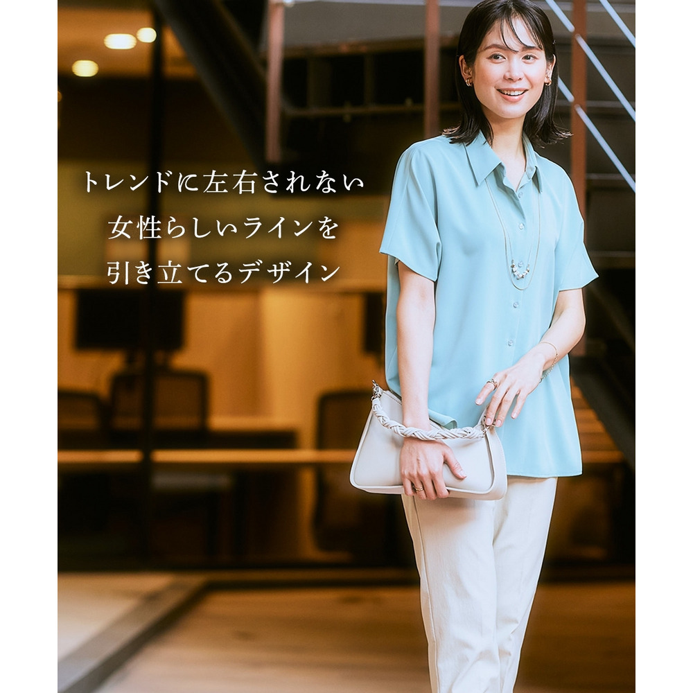 【袖丈が選べる2タイプ】ストレッチパウダーサテンレギュラーカラーシャツ(しわになりにくい・速乾・洗濯機OK・UVカット) 大きいサイズ2