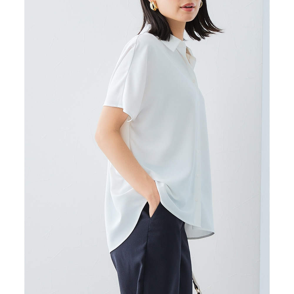 【袖丈が選べる2タイプ】ストレッチパウダーサテンレギュラーカラーシャツ(しわになりにくい・速乾・洗濯機OK・UVカット) 大きいサイズ22