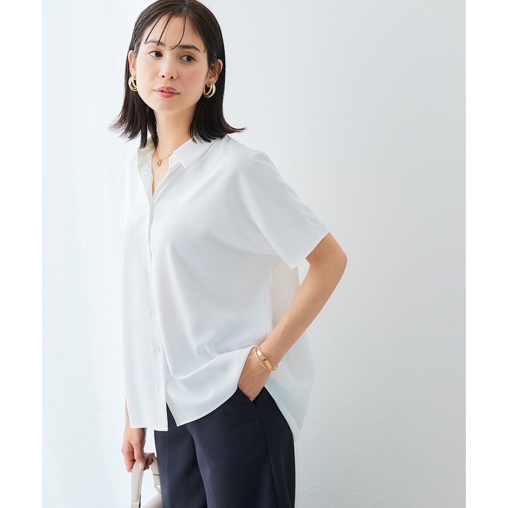 【袖丈が選べる2タイプ】ストレッチパウダーサテンレギュラーカラーシャツ(しわになりにくい・速乾・洗濯機OK・UVカット) 大きいサイズ24