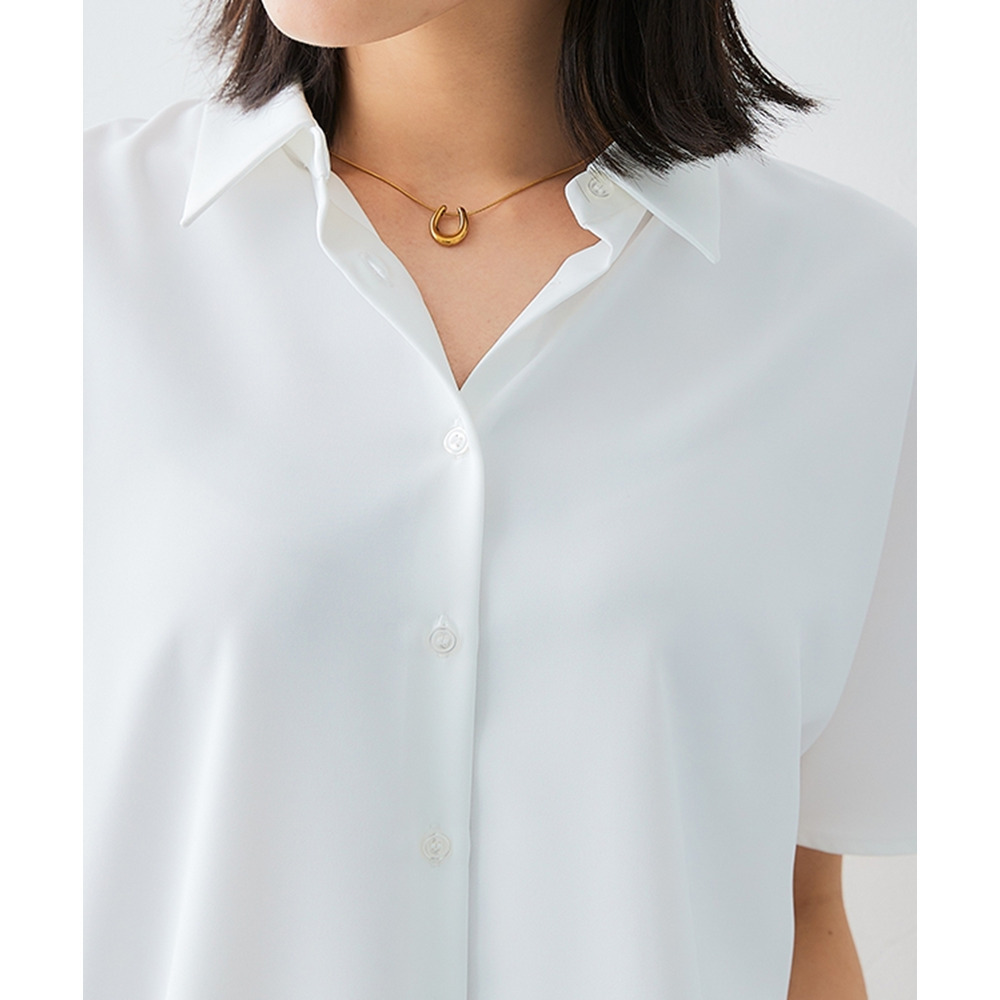 【袖丈が選べる2タイプ】ストレッチパウダーサテンレギュラーカラーシャツ(しわになりにくい・速乾・洗濯機OK・UVカット) 大きいサイズ26