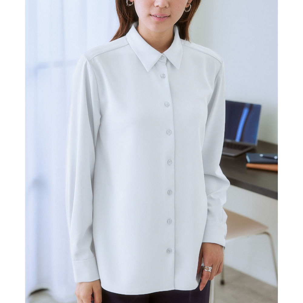 【袖丈が選べる2タイプ】ストレッチパウダーサテンレギュラーカラーシャツ(しわになりにくい・速乾・洗濯機OK・UVカット) 大きいサイズ27