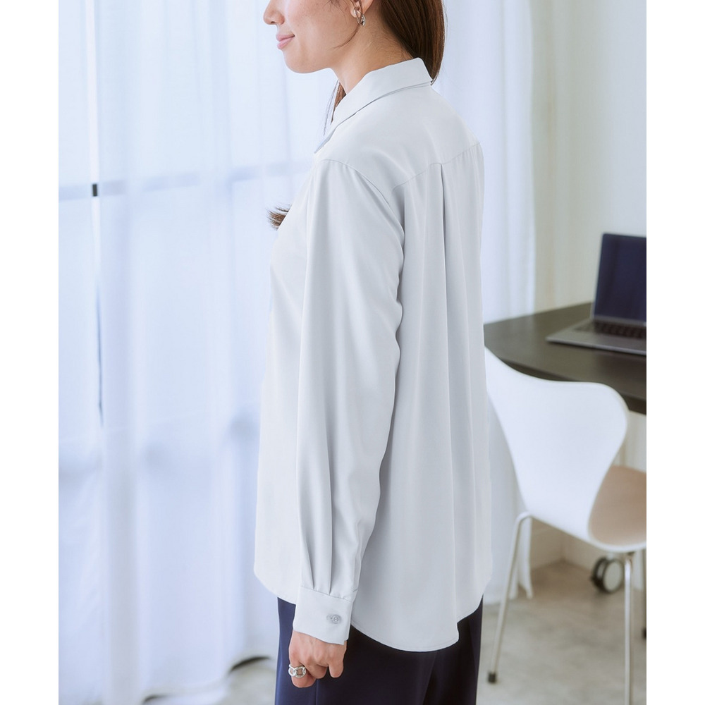 【袖丈が選べる2タイプ】ストレッチパウダーサテンレギュラーカラーシャツ(しわになりにくい・速乾・洗濯機OK・UVカット) 大きいサイズ28