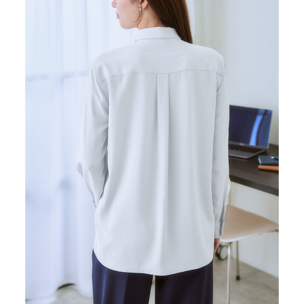 【袖丈が選べる2タイプ】ストレッチパウダーサテンレギュラーカラーシャツ(しわになりにくい・速乾・洗濯機OK・UVカット) 大きいサイズ29