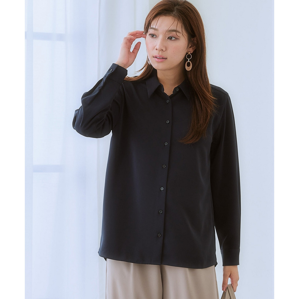 【袖丈が選べる2タイプ】ストレッチパウダーサテンレギュラーカラーシャツ(しわになりにくい・速乾・洗濯機OK・UVカット) 大きいサイズ1