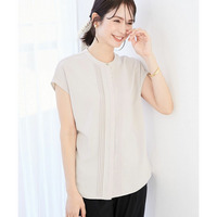 ストレッチパウダーサテンピンタックフレンチスリーブブラウス（しわになりにくい・速乾・洗濯機OK・UVカット） 大きいサイズ