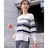 マルチボーダーVネックニット(乾燥機OK・ウォッシャブル・静電気防止・毛玉になりにくい・UVカット) 大きいサイズ