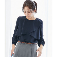 ストレッチパウダーサテンフリルケープ風ブラウス（しわになりにくい・速乾・洗濯機OK・UVカット） 大きいサイズ