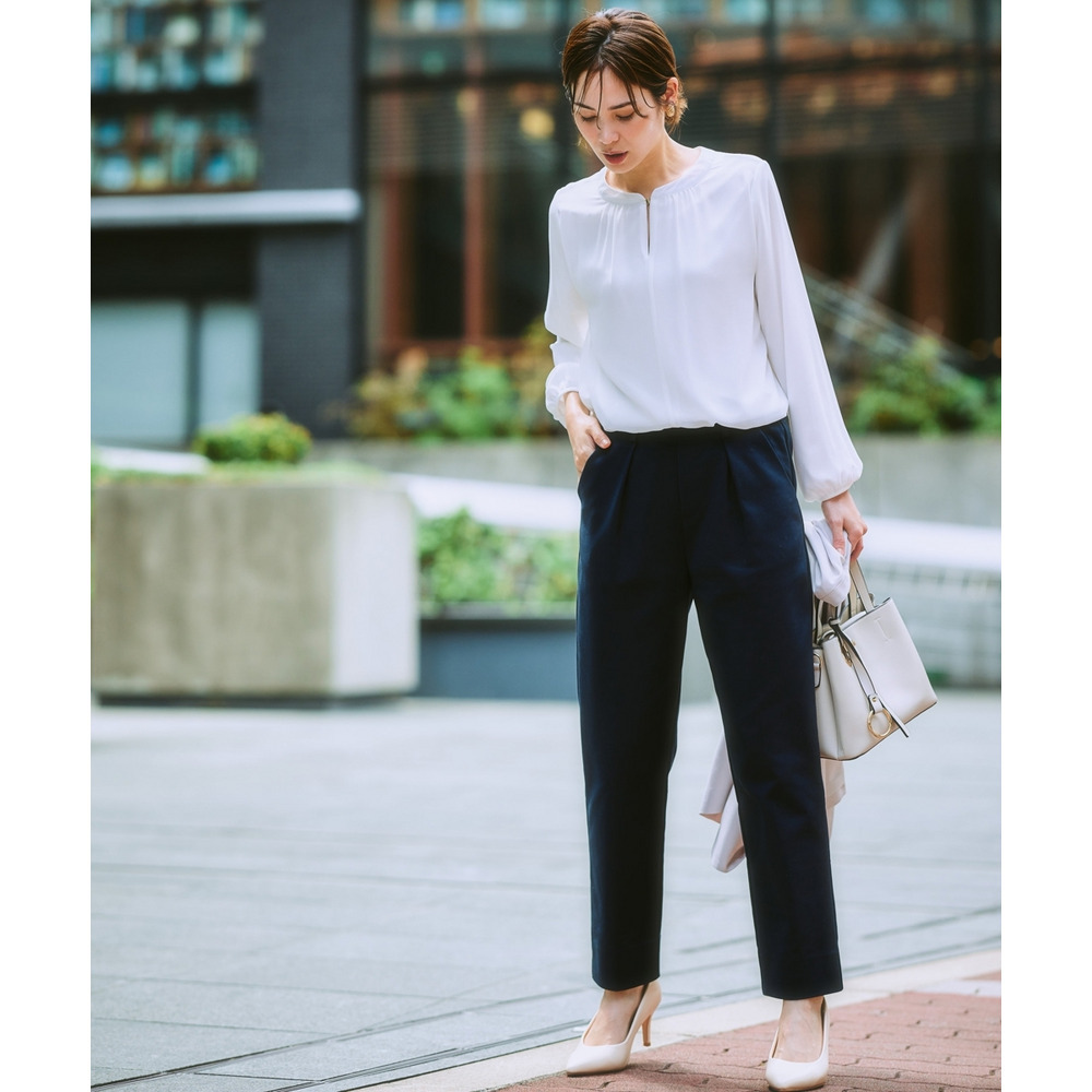 ハリ感素材ストレッチテーパードパンツ 大きいサイズ16