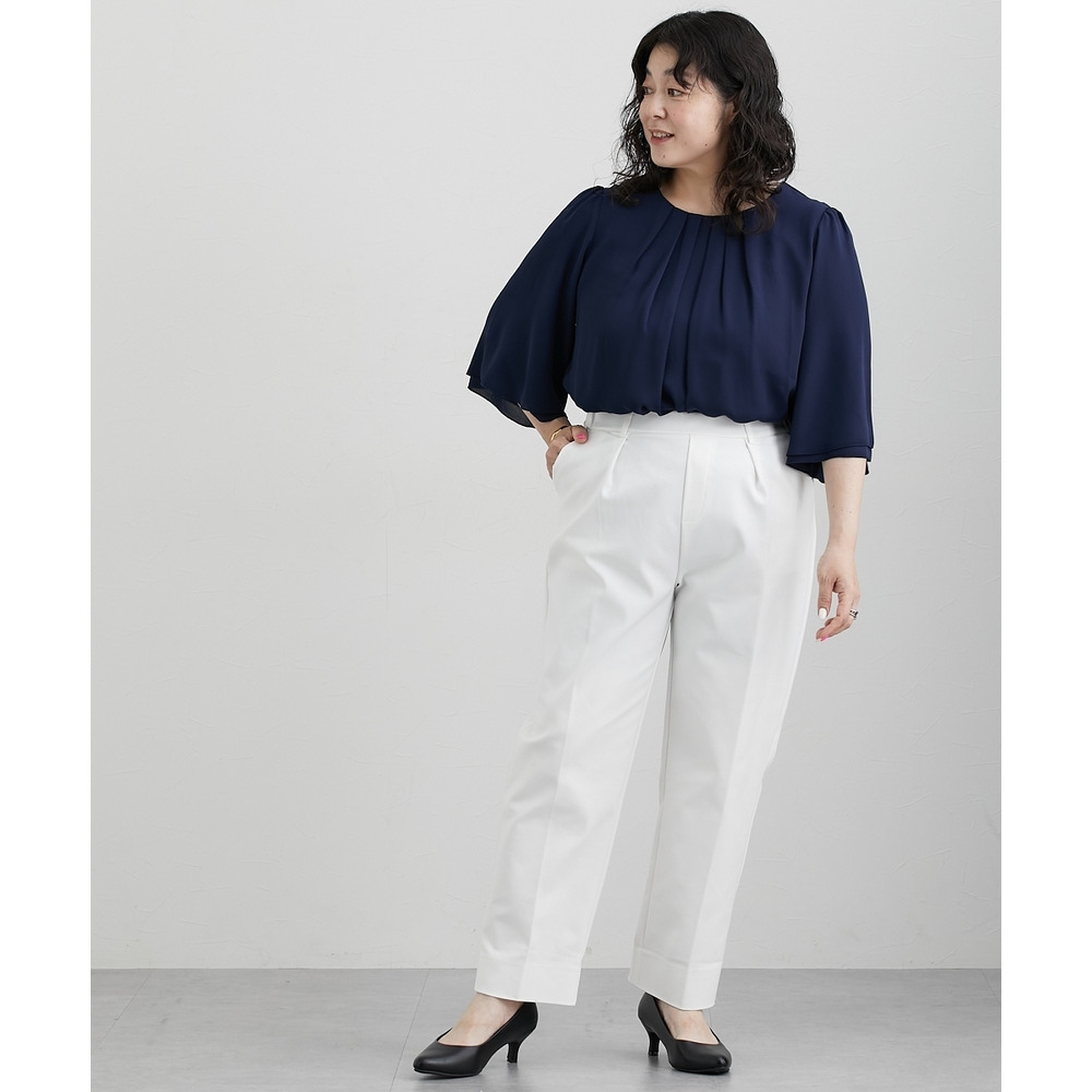 ハリ感素材ストレッチテーパードパンツ 大きいサイズ26