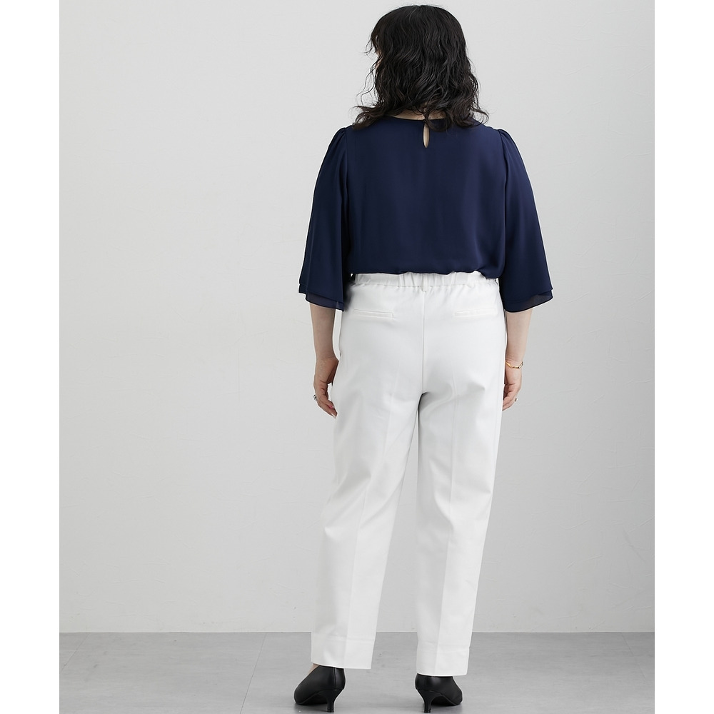 ハリ感素材ストレッチテーパードパンツ 大きいサイズ28