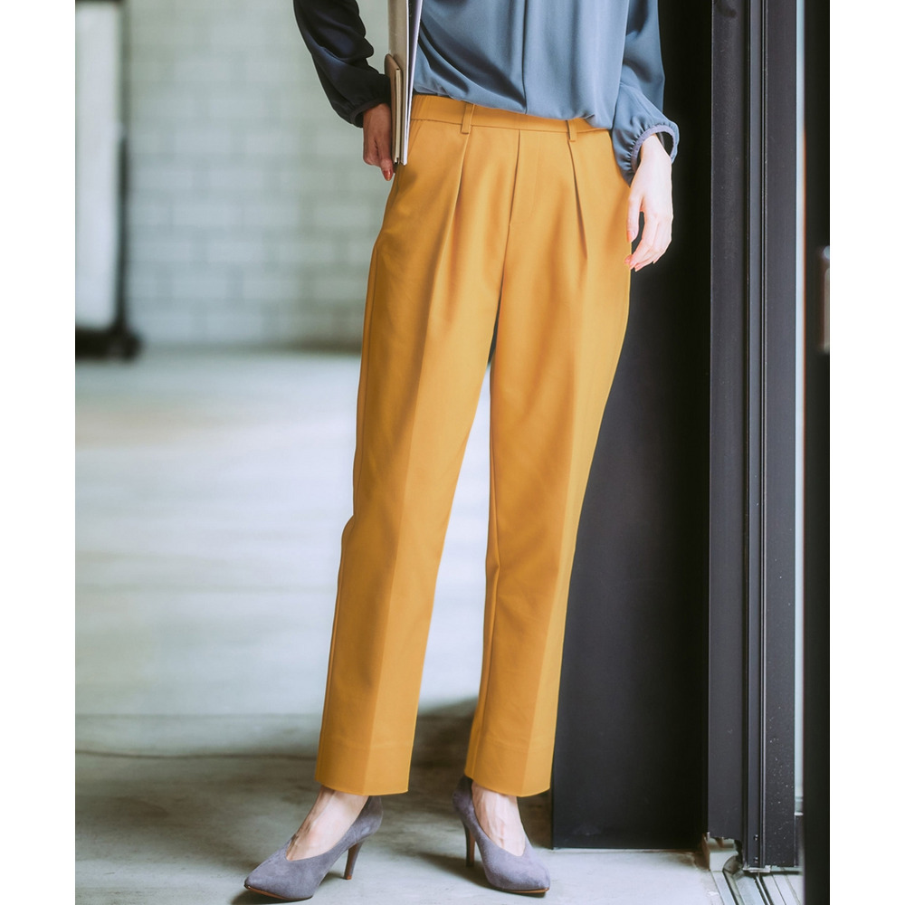 ハリ感素材ストレッチテーパードパンツ 大きいサイズ1