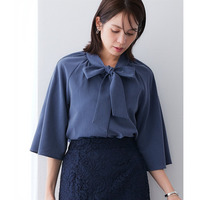 シャンブレー前後２ＷＡＹリボンタイブラウス　セットアップ対応 大きいサイズ