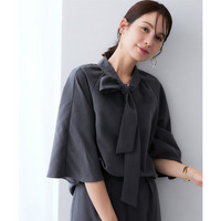 シャンブレー前後２ＷＡＹリボンタイブラウス　セットアップ対応 大きいサイズ