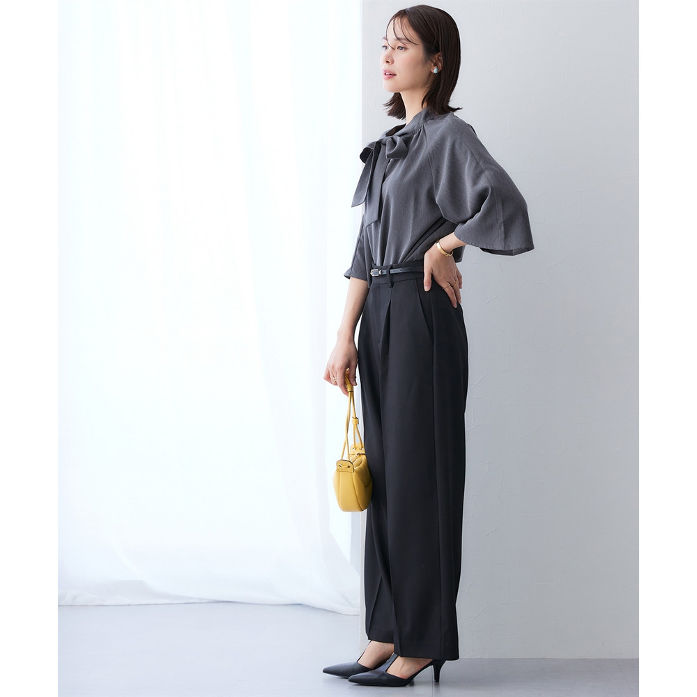 シャンブレー前後2WAYリボンタイブラウス セットアップ対応 大きいサイズ10