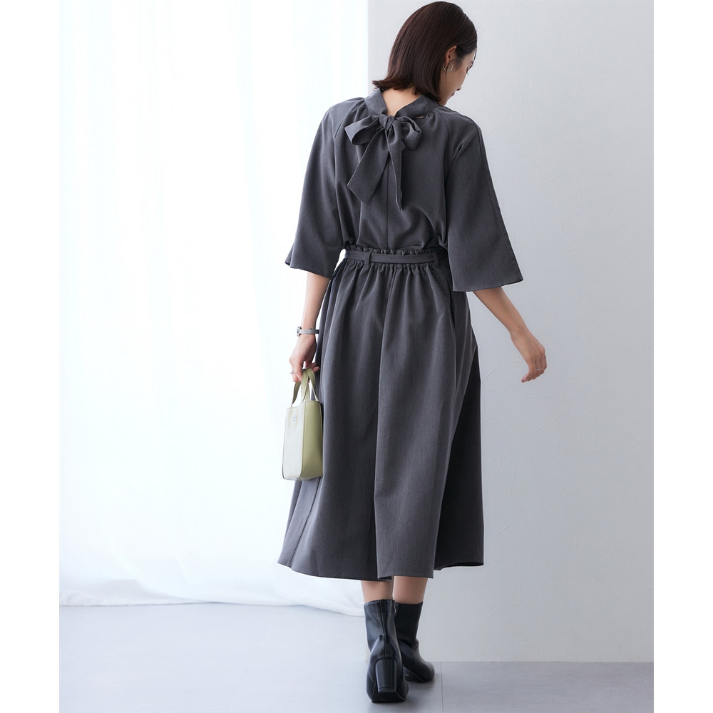 シャンブレー前後2WAYリボンタイブラウス セットアップ対応 大きいサイズ13