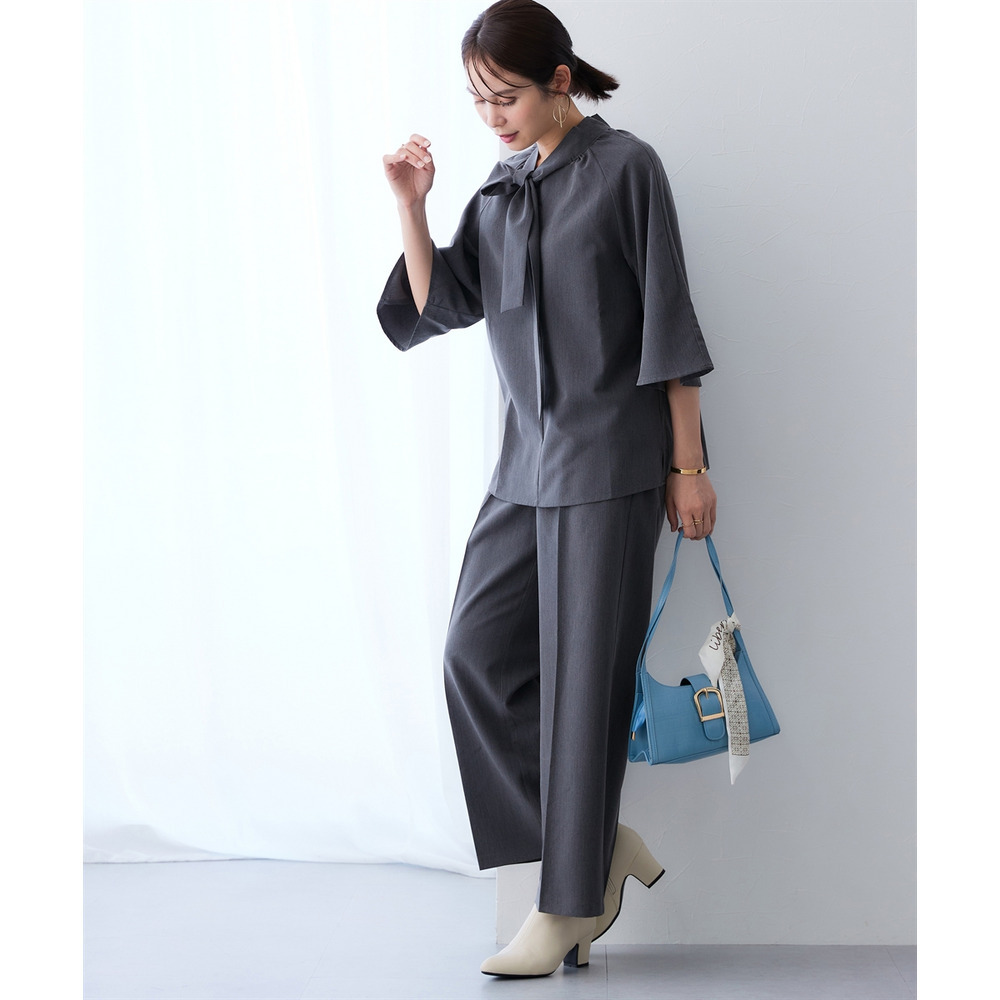 シャンブレー前後2WAYリボンタイブラウス セットアップ対応 大きいサイズ15