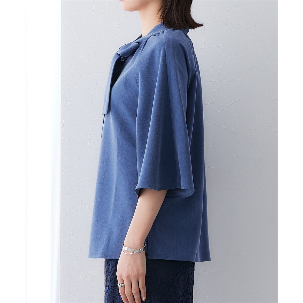 シャンブレー前後2WAYリボンタイブラウス セットアップ対応 大きいサイズ17