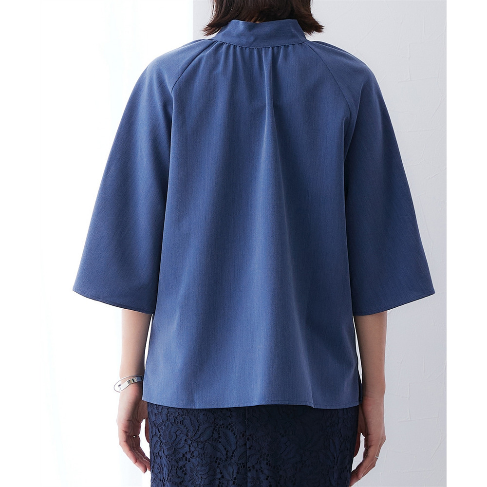 シャンブレー前後2WAYリボンタイブラウス セットアップ対応 大きいサイズ18