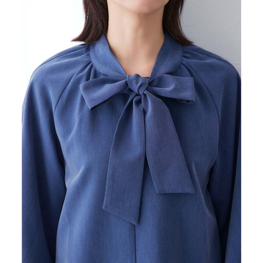 シャンブレー前後2WAYリボンタイブラウス セットアップ対応 大きいサイズ19