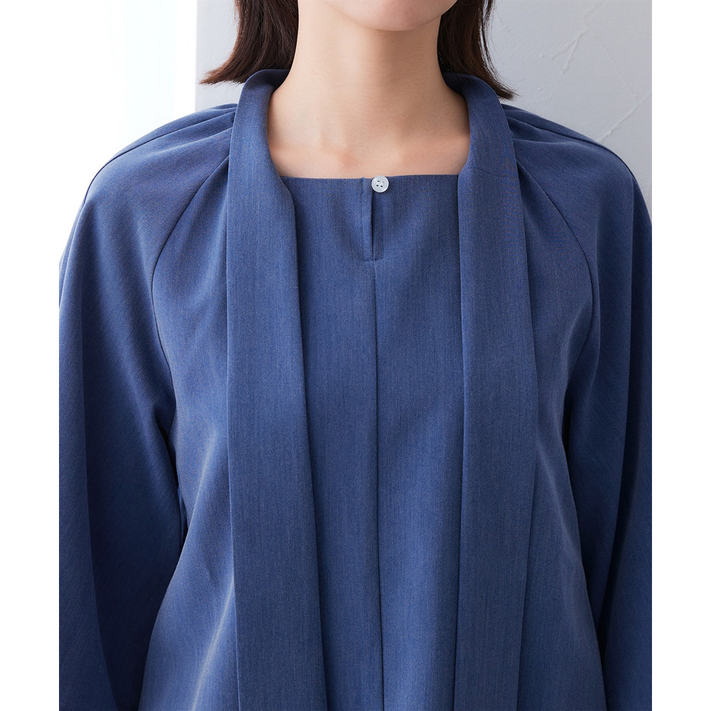 シャンブレー前後2WAYリボンタイブラウス セットアップ対応 大きいサイズ20