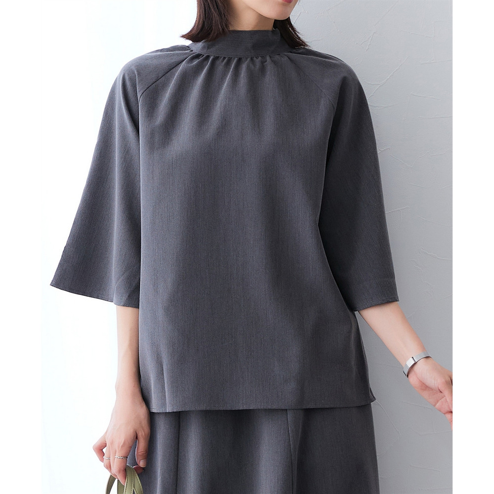 シャンブレー前後2WAYリボンタイブラウス セットアップ対応 大きいサイズ22