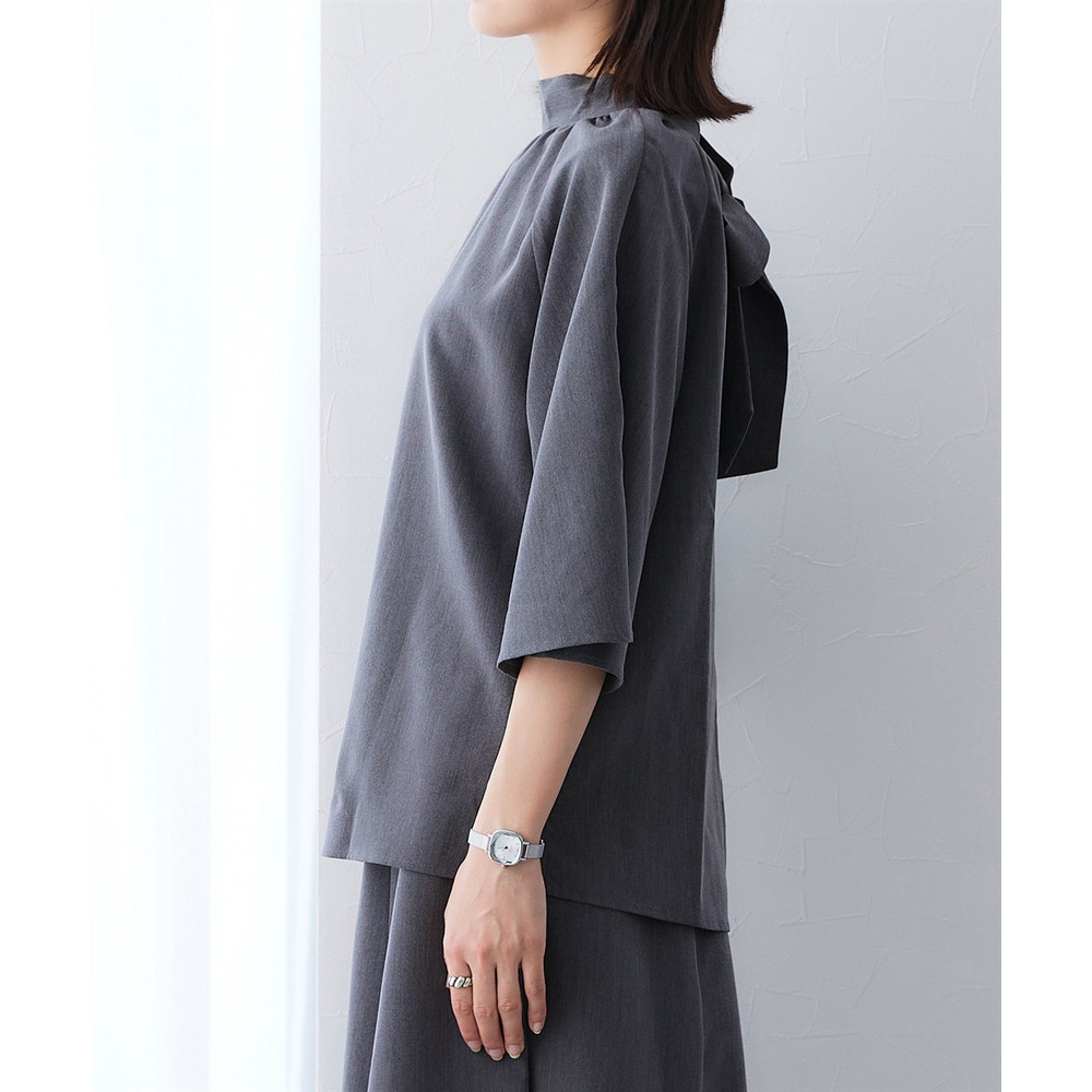 シャンブレー前後2WAYリボンタイブラウス セットアップ対応 大きいサイズ23