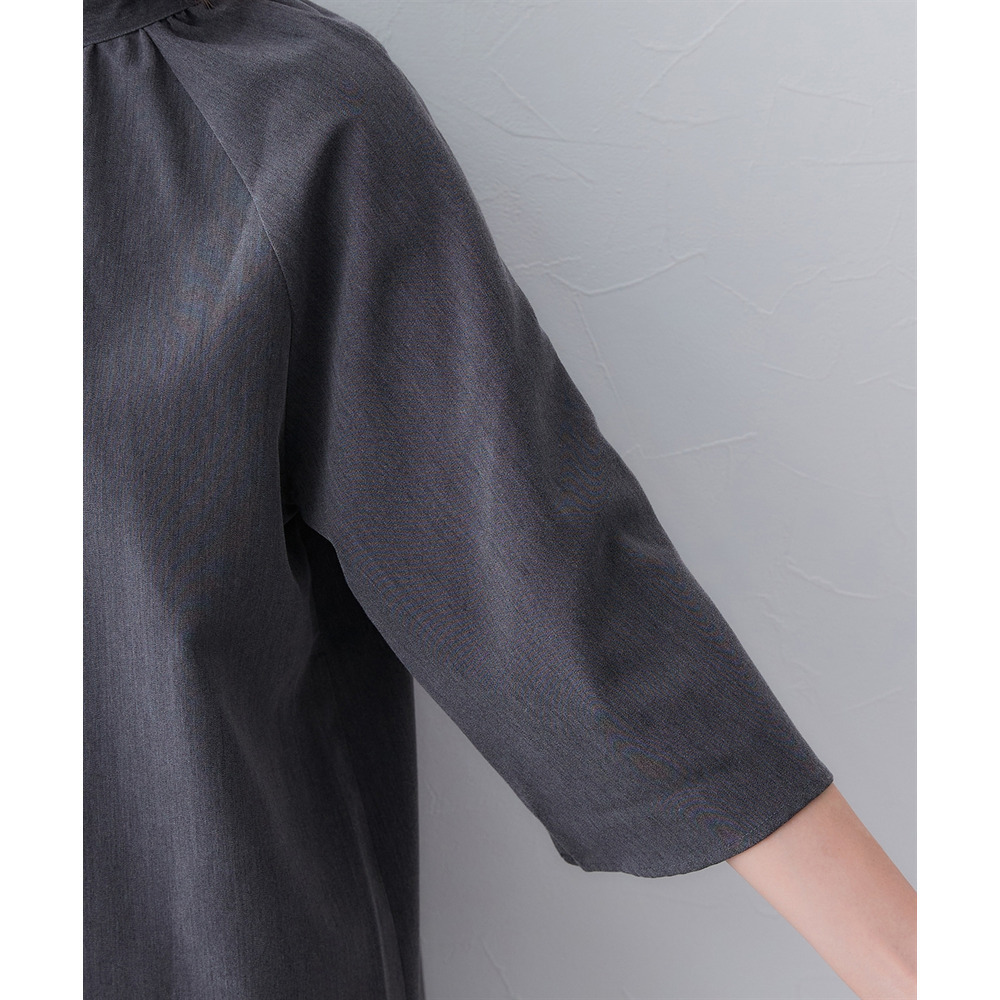 シャンブレー前後2WAYリボンタイブラウス セットアップ対応 大きいサイズ26