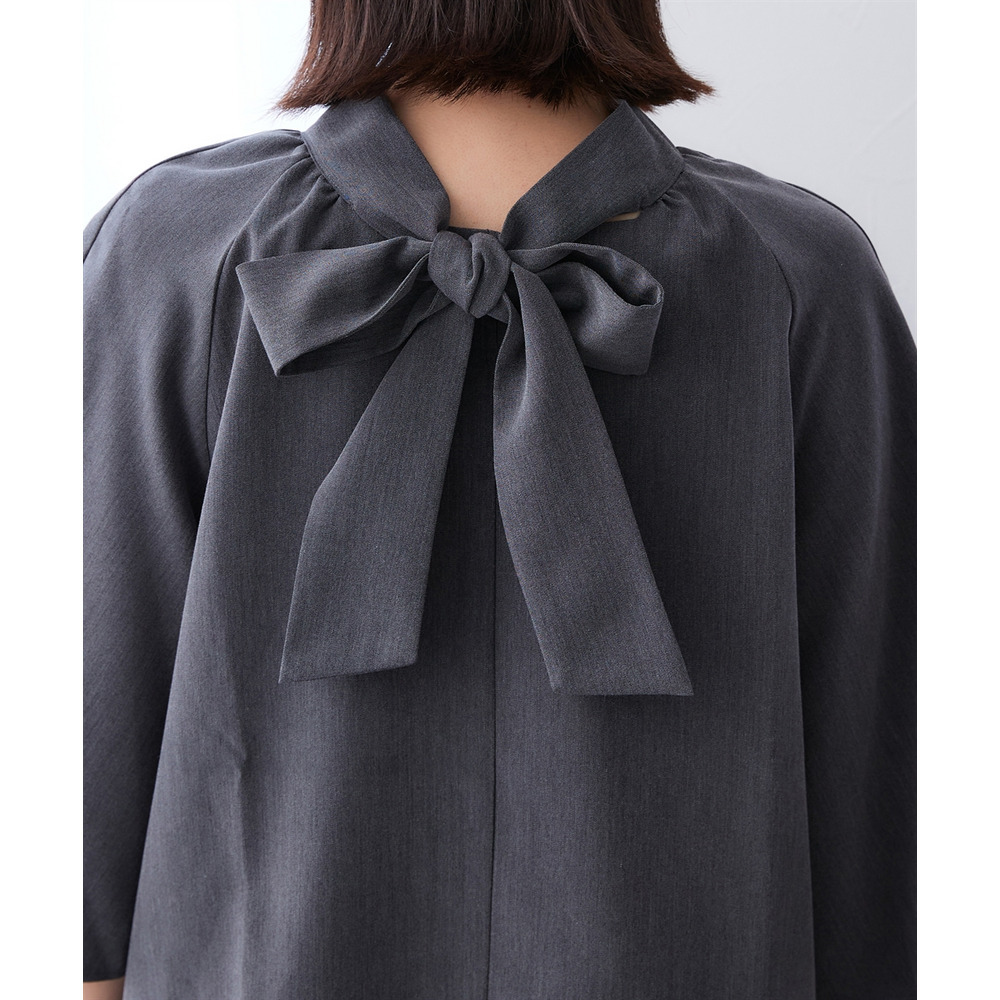 シャンブレー前後2WAYリボンタイブラウス セットアップ対応 大きいサイズ27