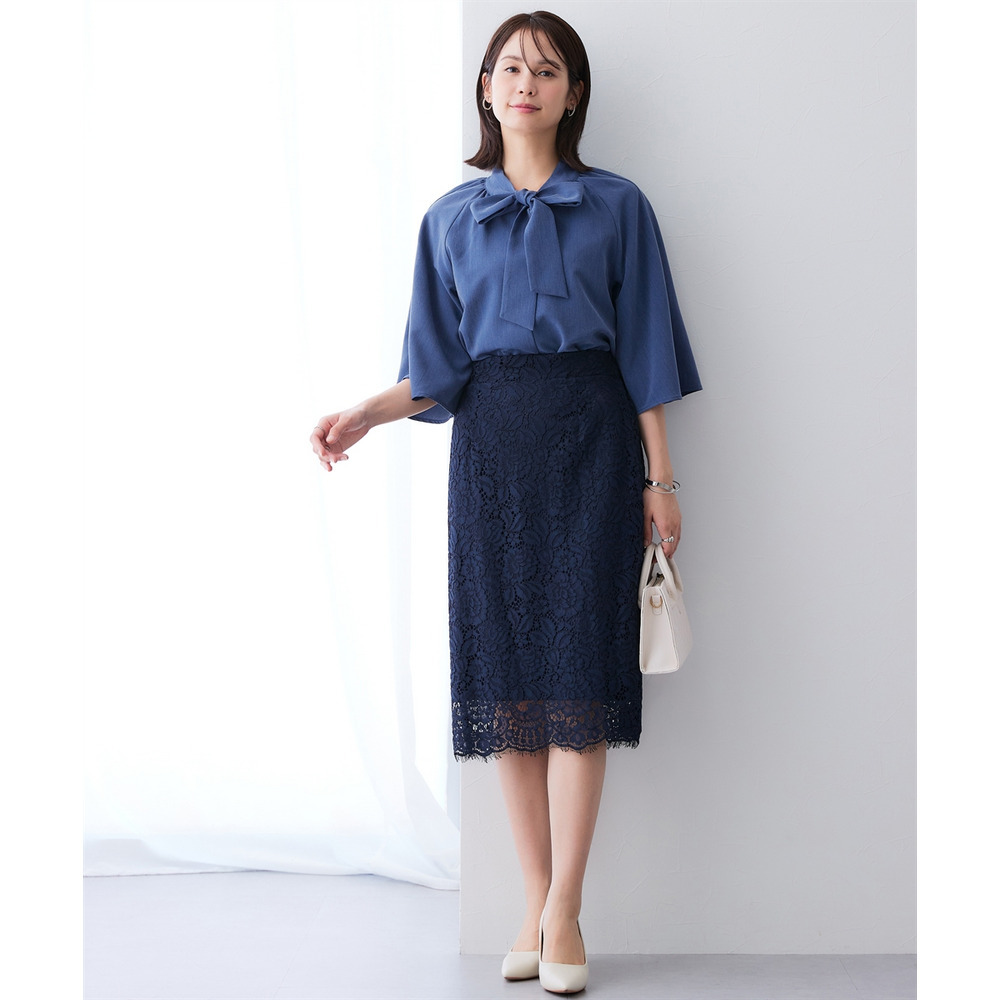 シャンブレー前後2WAYリボンタイブラウス セットアップ対応 大きいサイズ7