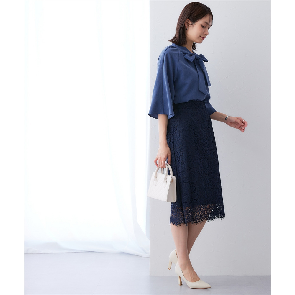 シャンブレー前後2WAYリボンタイブラウス セットアップ対応 大きいサイズ8