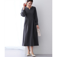 シャンブレーパフスリーブタックワンピース 大きいサイズ