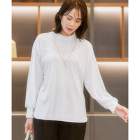 カットソー素材フリルネックブラウス 大きいサイズ