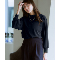 カットソー素材フリルネックブラウス 大きいサイズ