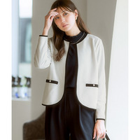 カットソー素材パール調ボタン配色ノーカラージャケット 大きいサイズ