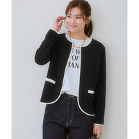 カットソー素材パール調ボタン配色ノーカラージャケット 大きいサイズ