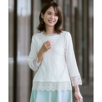 【カットソー裏地付】総レース8分袖ブラウス（ウォッシャブル） 大きいサイズ