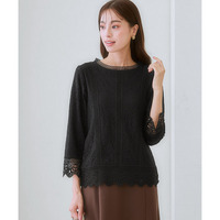 【カットソー裏地付】総レース8分袖ブラウス（ウォッシャブル） 大きいサイズ