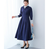 ストレッチダブルクロススキッパーウエスト切替ワンピース（しわになりにくい） 大きいサイズ