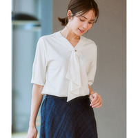 ブラウス見えシルケットポンチフリルタイVネック５分袖トップス 大きいサイズ