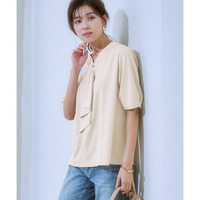 ブラウス見えシルケットポンチフリルタイVネック５分袖トップス 大きいサイズ
